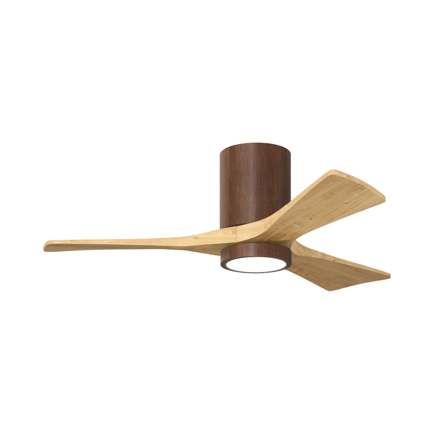 Irene IR3HLK 42-Inch Indoor / Outdoor LED Flush Mount Ceiling Fan in Walnut Tone/Light Maple Tone.