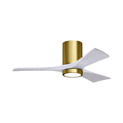 Irene IR3HLK 42-Inch Indoor / Outdoor LED Flush Mount Ceiling Fan in Brushed Brass/Matte White.