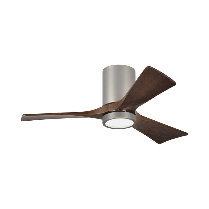 Irene IR3HLK 42-Inch Indoor / Outdoor LED Flush Mount Ceiling Fan in Brushed Nickel/Walnut.