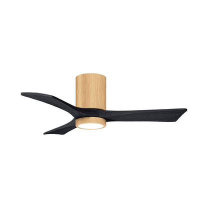 Irene IR3HLK 42-Inch Indoor / Outdoor LED Flush Mount Ceiling Fan in Light Maple/Matte Black.