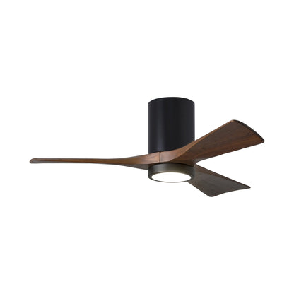 Irene IR3HLK 42-Inch Indoor / Outdoor LED Flush Mount Ceiling Fan in Matte Black/Walnut.