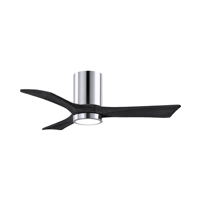 Irene IR3HLK 42-Inch Indoor / Outdoor LED Flush Mount Ceiling Fan in Polished Chrome/Matte Black.