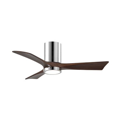 Irene IR3HLK 42-Inch Indoor / Outdoor LED Flush Mount Ceiling Fan in Polished Chrome/Walnut.