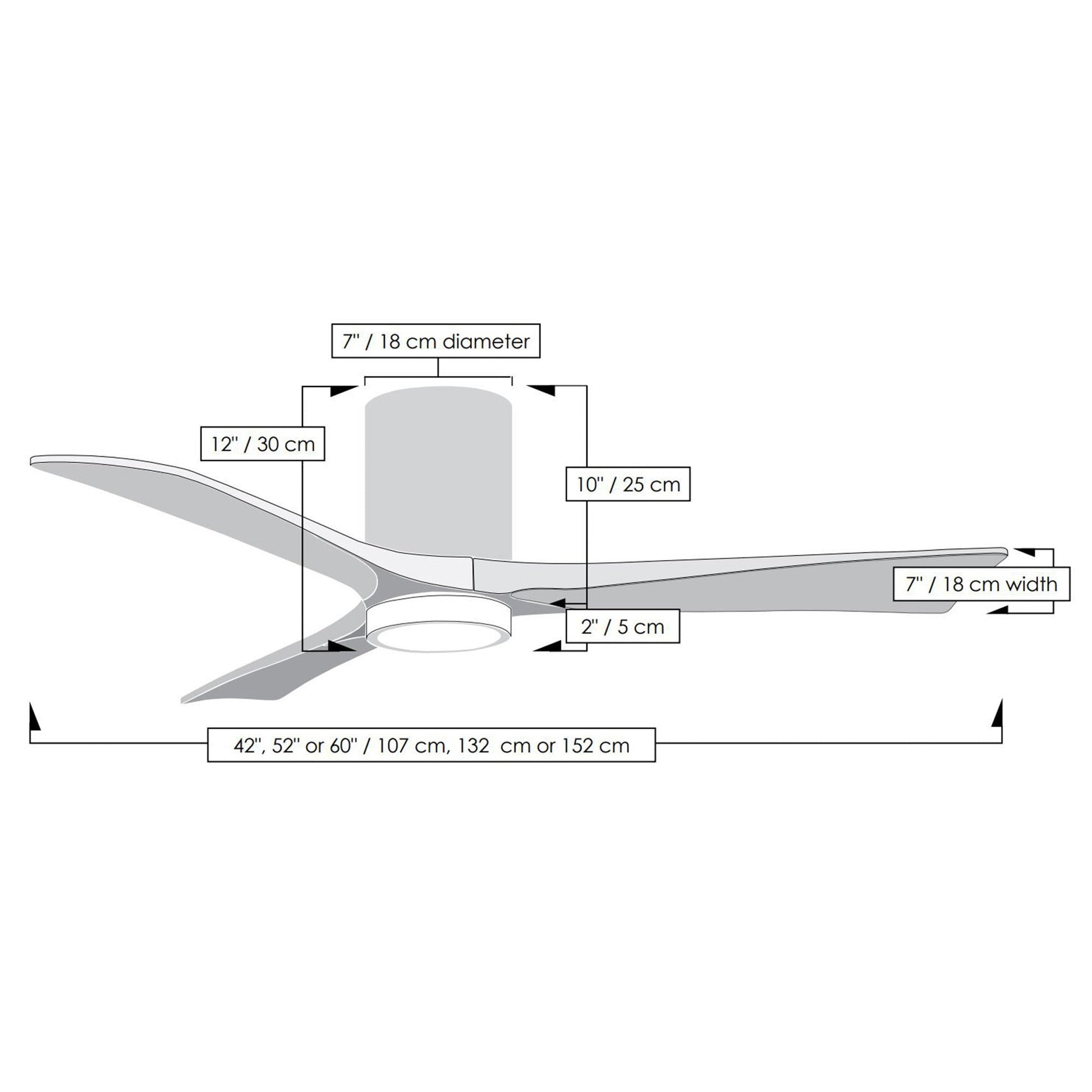 Irene IR3HLK 42-Inch Indoor / Outdoor LED Flush Mount Ceiling Fan - line drawing.