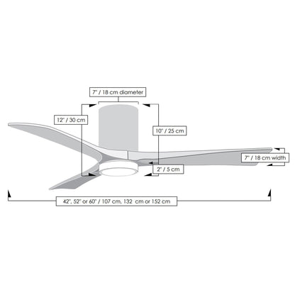 Irene IR3HLK 42-Inch Indoor / Outdoor LED Flush Mount Ceiling Fan - line drawing.
