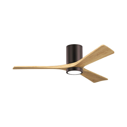 Irene IR3HLK 52-Inch Indoor / Outdoor LED Flush Mount Ceiling Fan in Brushed Bronze/Light Maple Tone.
