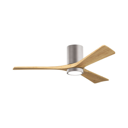Irene IR3HLK 52-Inch Indoor / Outdoor LED Flush Mount Ceiling Fan in Brushed Nickel/Light Maple Tone.