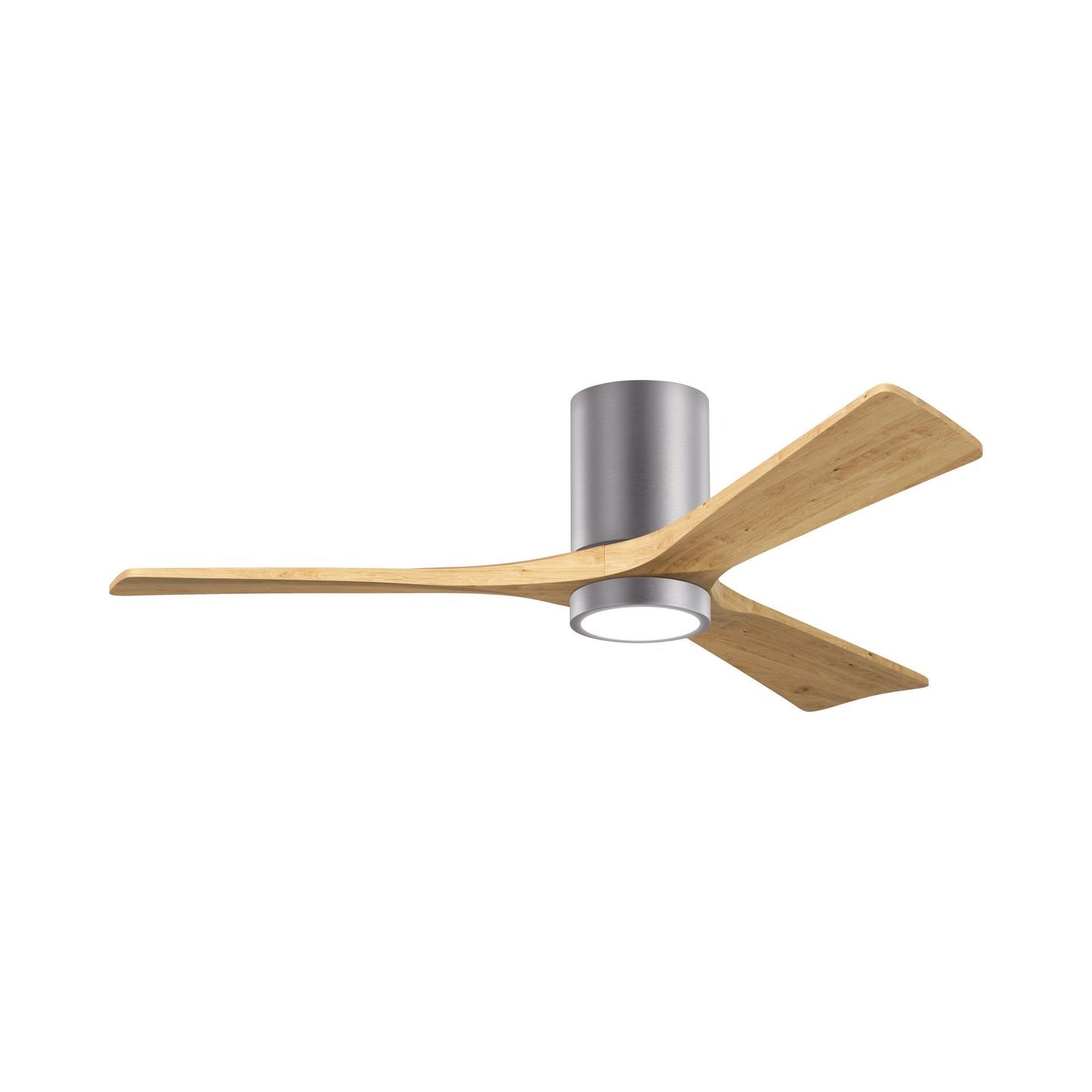 Irene IR3HLK 52-Inch Indoor / Outdoor LED Flush Mount Ceiling Fan in Brushed Pewter/Light Maple Tone.