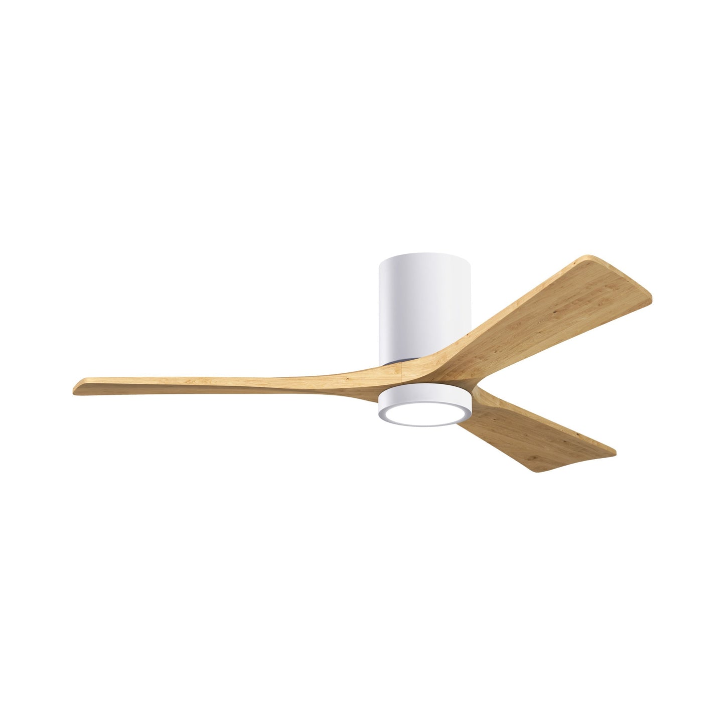 Irene IR3HLK 52-Inch Indoor / Outdoor LED Flush Mount Ceiling Fan in Gloss White/Light Maple Tone.