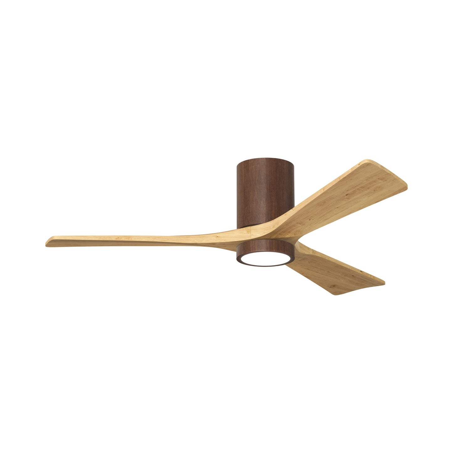 Irene IR3HLK 52-Inch Indoor / Outdoor LED Flush Mount Ceiling Fan in Walnut Tone/Light Maple Tone.