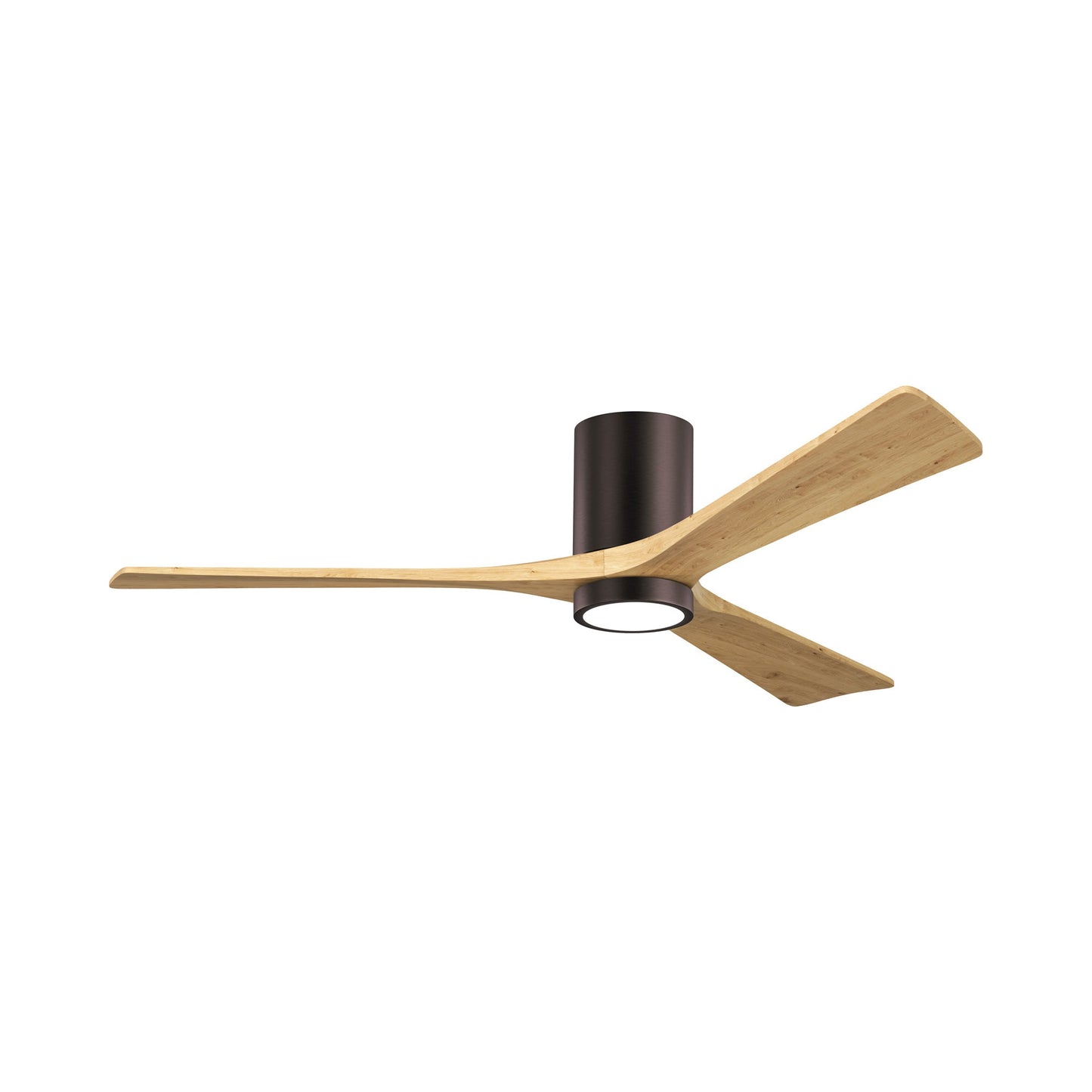 Irene IR3HLK 60-Inch Indoor / Outdoor LED Flush Mount Ceiling Fan in Brushed Bronze/Light Maple Tone.