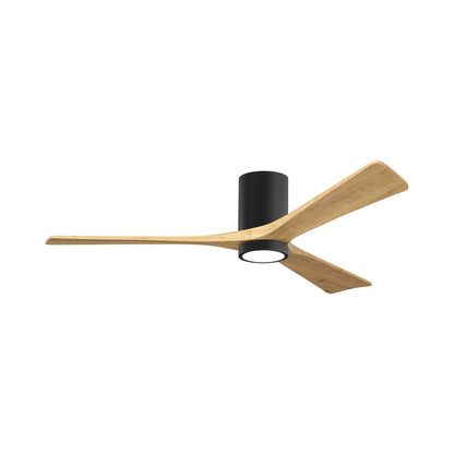 Irene IR3HLK 60-Inch Indoor / Outdoor LED Flush Mount Ceiling Fan in Matte Black/Light Maple Tone.