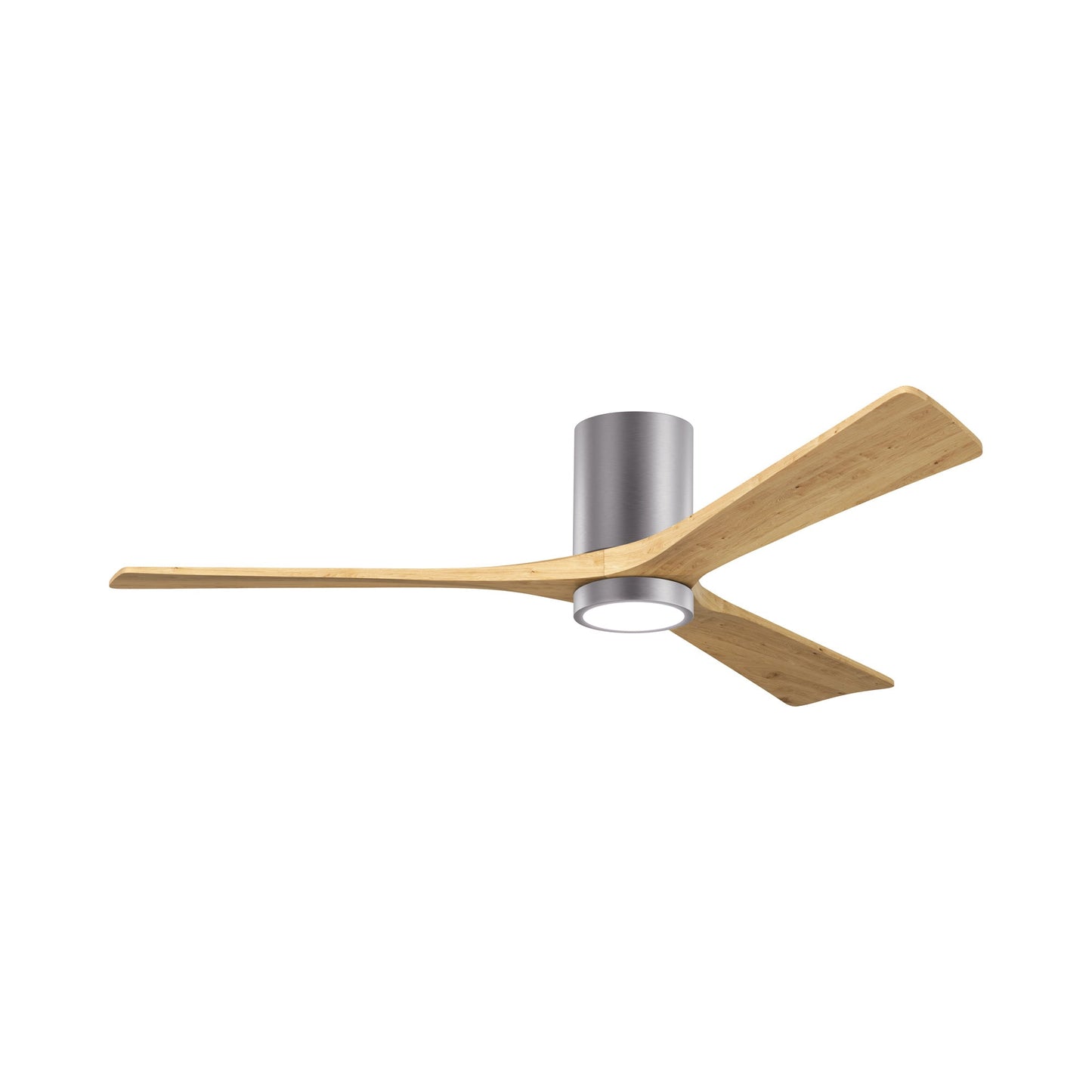 Irene IR3HLK 60-Inch Indoor / Outdoor LED Flush Mount Ceiling Fan in Brushed Pewter/Light Maple Tone.