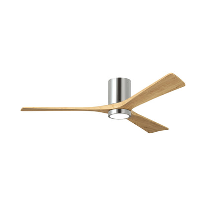 Irene IR3HLK 60-Inch Indoor / Outdoor LED Flush Mount Ceiling Fan in Polished Chrome/Light Maple Tone.