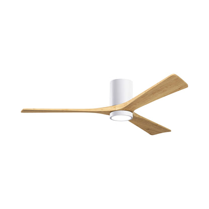 Irene IR3HLK 60-Inch Indoor / Outdoor LED Flush Mount Ceiling Fan in Gloss White/Light Maple Tone.
