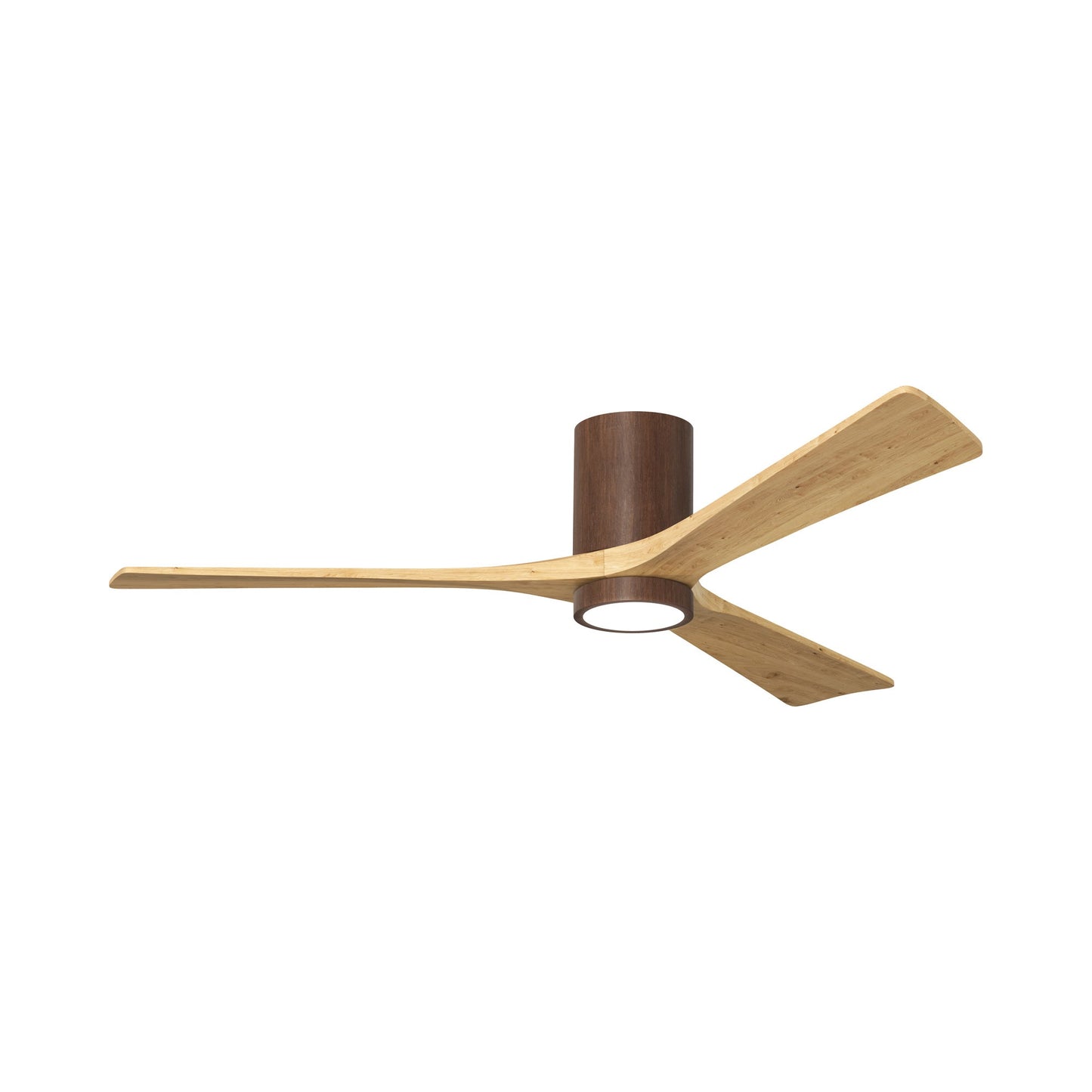 Irene IR3HLK 60-Inch Indoor / Outdoor LED Flush Mount Ceiling Fan in Walnut Tone/Light Maple Tone.
