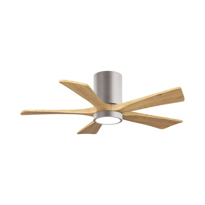 Irene IR5HLK 42-Inch Indoor / Outdoor LED Flush Mount Ceiling Fan in Brushed Nickel/Light Maple Tone.