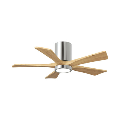 Irene IR5HLK 42-Inch Indoor / Outdoor LED Flush Mount Ceiling Fan in Polished Chrome/Light Maple Tone.