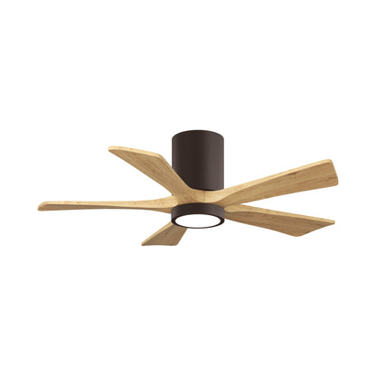 Irene IR5HLK 42-Inch Indoor / Outdoor LED Flush Mount Ceiling Fan in Textured Bronze/Light Maple Tone.
