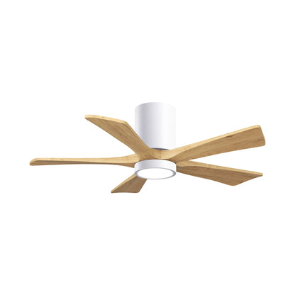 Irene IR5HLK 42-Inch Indoor / Outdoor LED Flush Mount Ceiling Fan in Gloss White/Light Maple Tone.