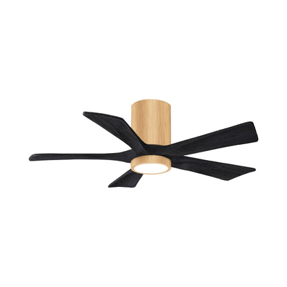 Irene IR5HLK 42-Inch Indoor / Outdoor LED Flush Mount Ceiling Fan in Light Maple/Matte Black.