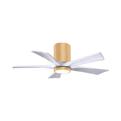 Irene IR5HLK 42-Inch Indoor / Outdoor LED Flush Mount Ceiling Fan in Light Maple/Matte White.