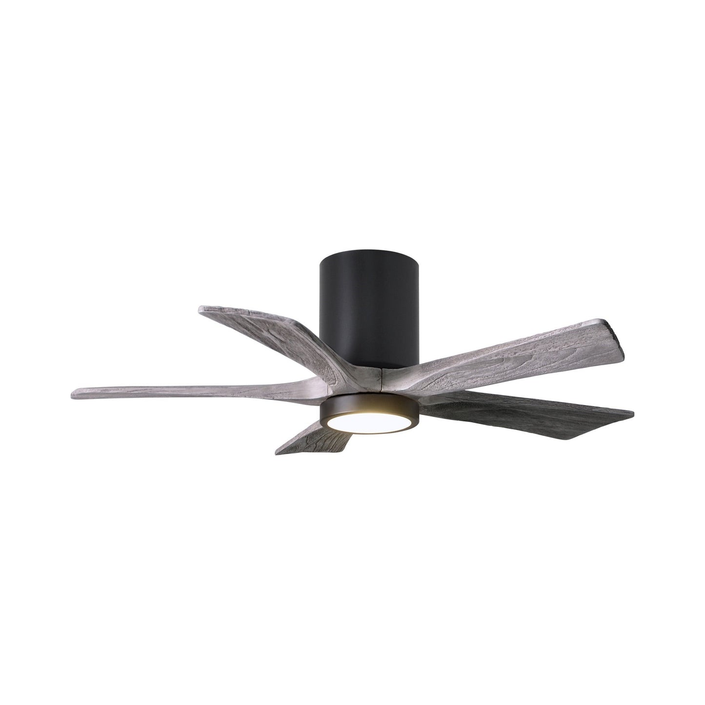 Irene IR5HLK 42-Inch Indoor / Outdoor LED Flush Mount Ceiling Fan in Matte Black/Barn Wood.