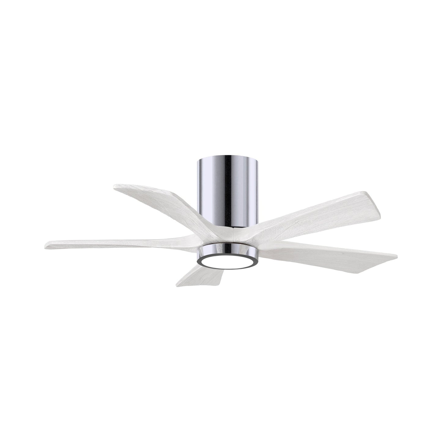 Irene IR5HLK 42-Inch Indoor / Outdoor LED Flush Mount Ceiling Fan in Polished Chrome/Matte White.