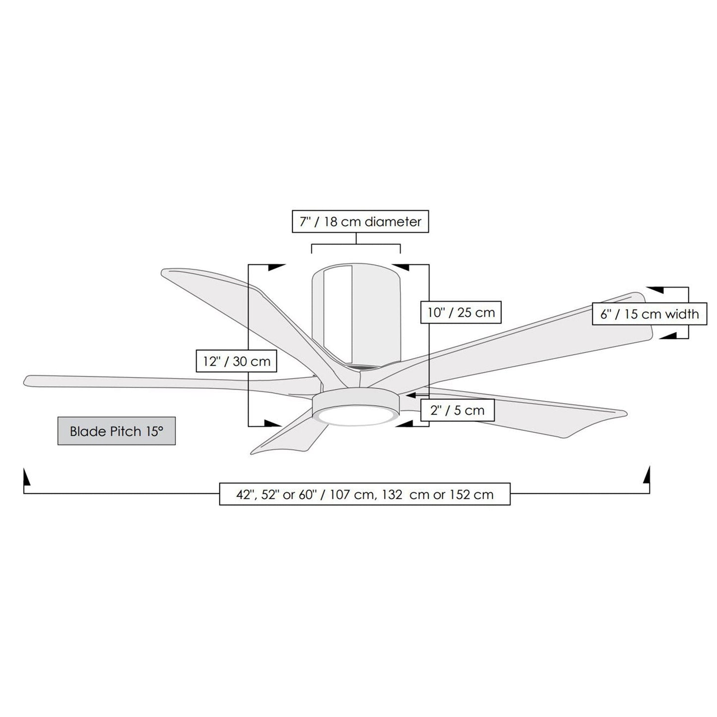 Irene IR5HLK 42-Inch Indoor / Outdoor LED Flush Mount Ceiling Fan - line drawing.