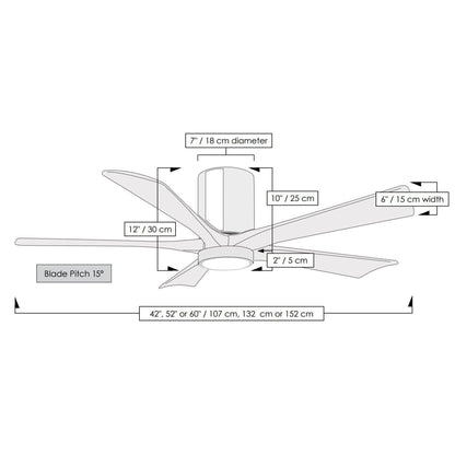 Irene IR5HLK 42-Inch Indoor / Outdoor LED Flush Mount Ceiling Fan - line drawing.