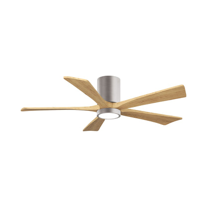 Irene IR5HLK 52-Inch Indoor / Outdoor LED Flush Mount Ceiling Fan in Brushed Nickel/Light Maple Tone.