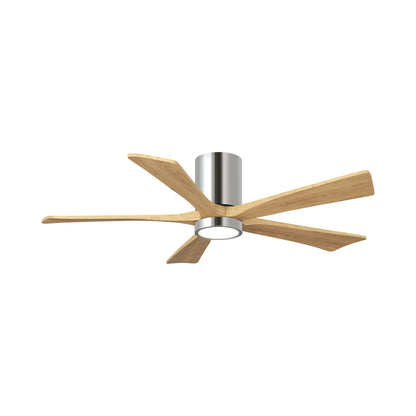 Irene IR5HLK 52-Inch Indoor / Outdoor LED Flush Mount Ceiling Fan in Polished Chrome/Light Maple Tone.