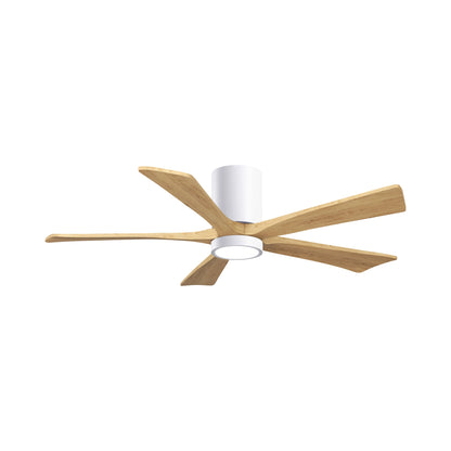 Irene IR5HLK 52-Inch Indoor / Outdoor LED Flush Mount Ceiling Fan in Gloss White/Light Maple Tone.