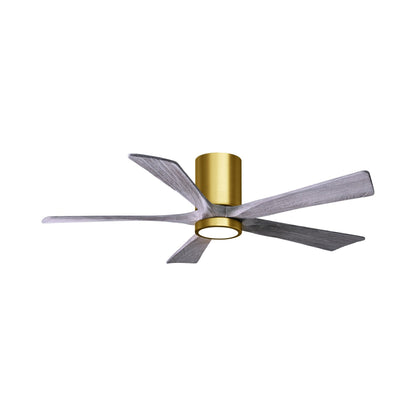 Irene IR5HLK 52-Inch Indoor / Outdoor LED Flush Mount Ceiling Fan in Brushed Brass/Barn Wood.