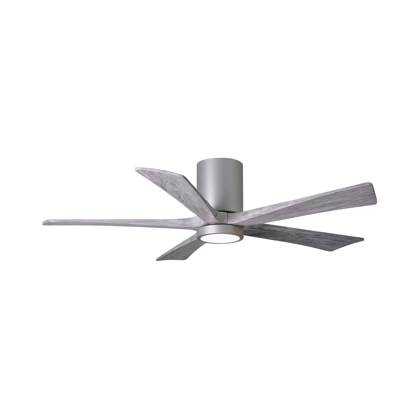 Irene IR5HLK 52-Inch Indoor / Outdoor LED Flush Mount Ceiling Fan in Brushed Nickel/Barn Wood.