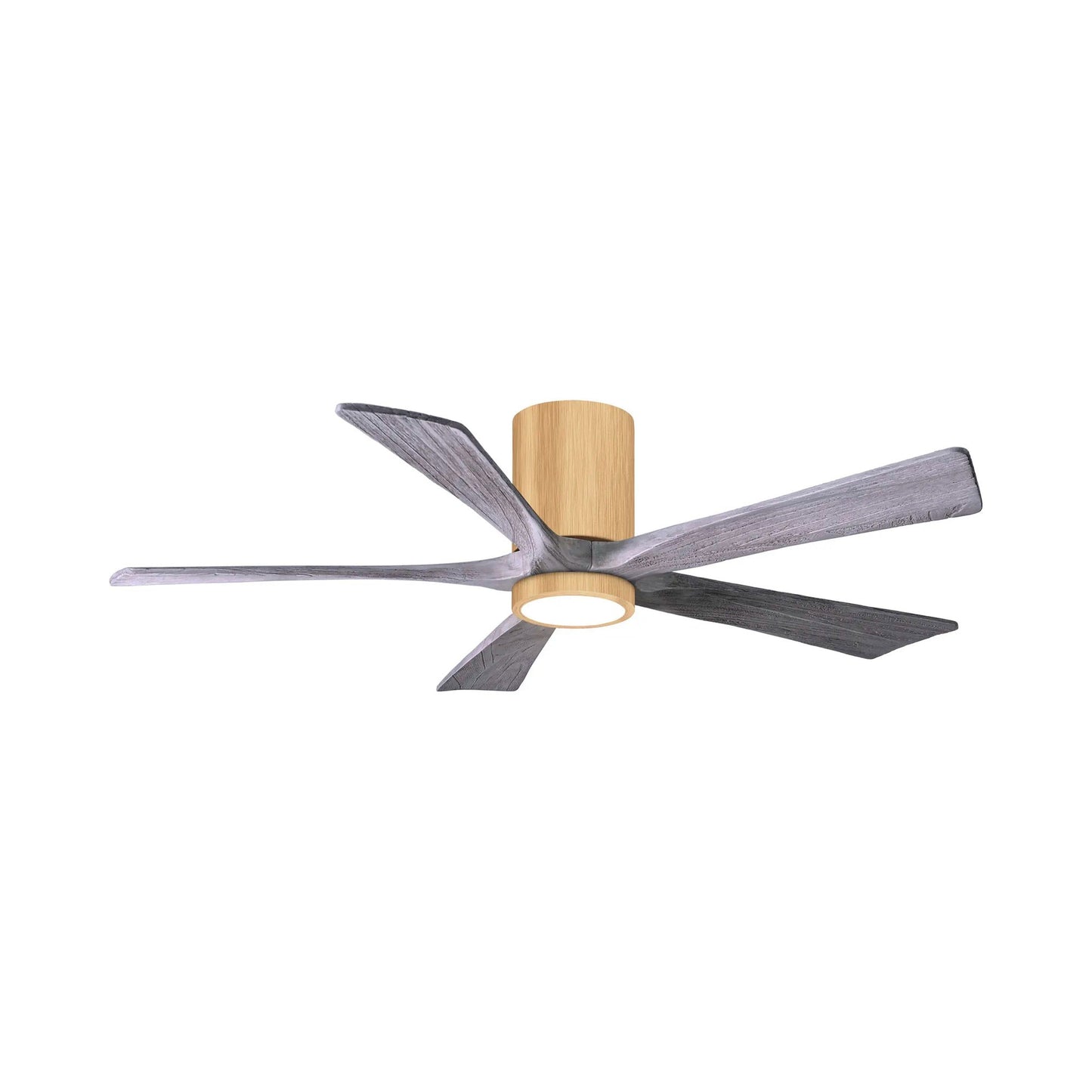 Irene IR5HLK 52-Inch Indoor / Outdoor LED Flush Mount Ceiling Fan in Light Maple/Barn Wood.
