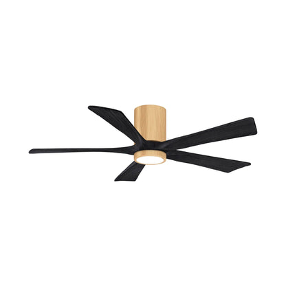 Irene IR5HLK 52-Inch Indoor / Outdoor LED Flush Mount Ceiling Fan in Light Maple/Matte Black.