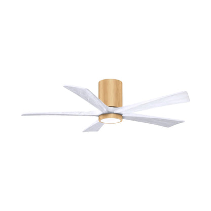 Irene IR5HLK 52-Inch Indoor / Outdoor LED Flush Mount Ceiling Fan in Light Maple/Matte White.