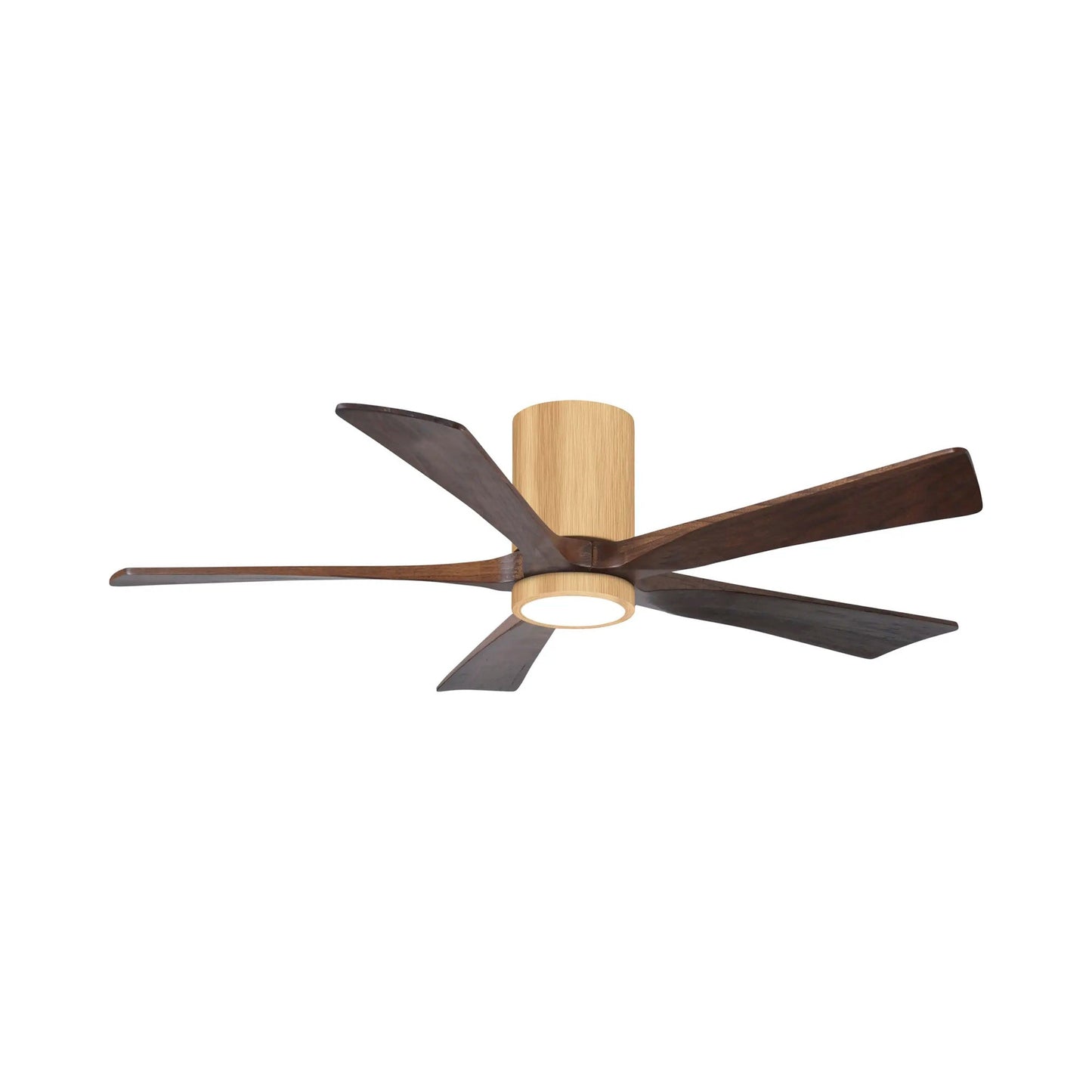 Irene IR5HLK 52-Inch Indoor / Outdoor LED Flush Mount Ceiling Fan in Light Maple/Walnut.