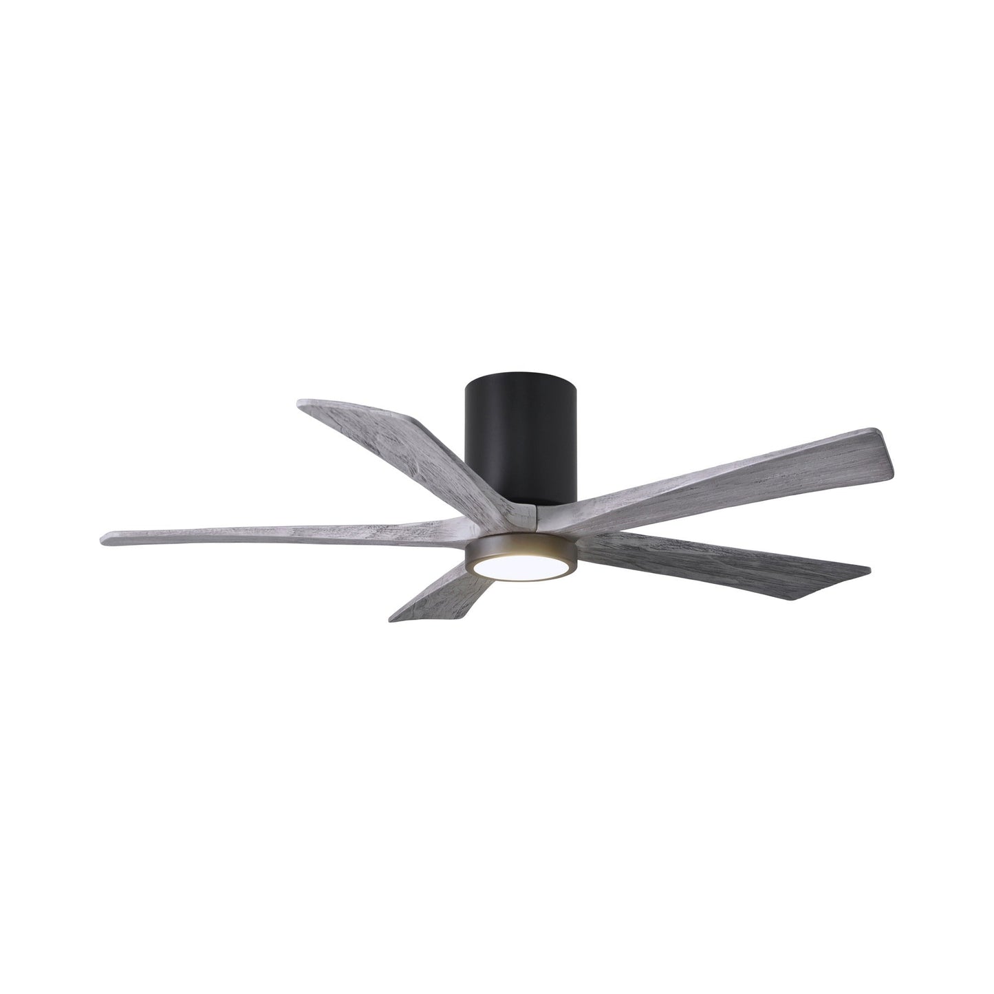 Irene IR5HLK 52-Inch Indoor / Outdoor LED Flush Mount Ceiling Fan in Matte Black/Barn Wood.