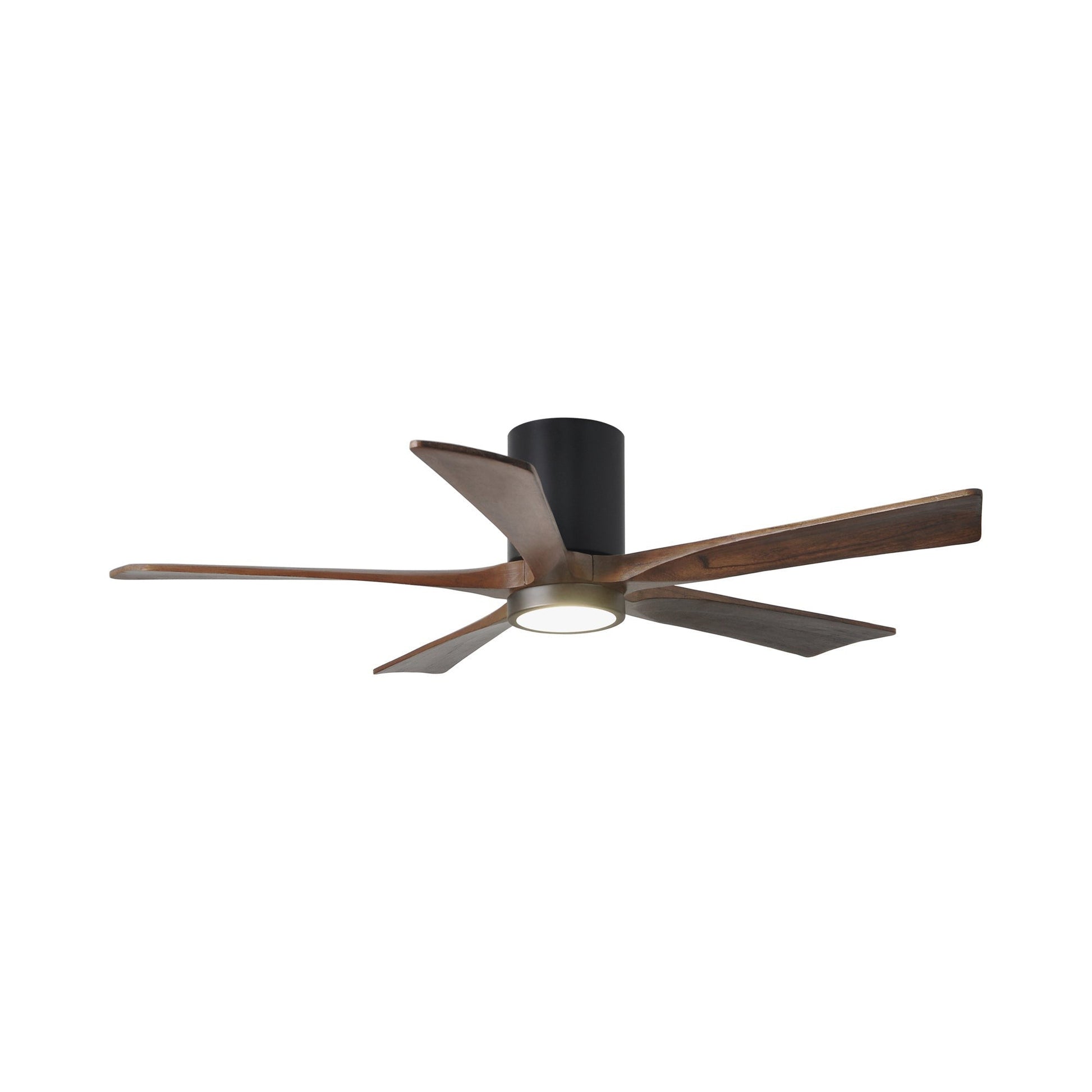 Irene IR5HLK 52-Inch Indoor / Outdoor LED Flush Mount Ceiling Fan in Matte Black/Walnut.