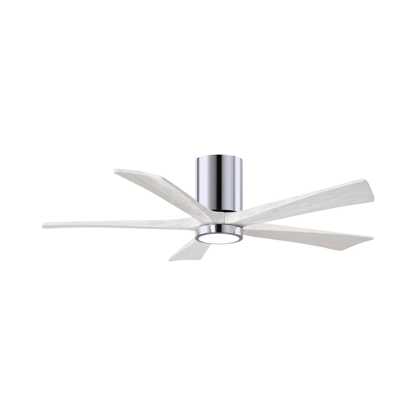 Irene IR5HLK 52-Inch Indoor / Outdoor LED Flush Mount Ceiling Fan in Polished Chrome/Matte White.