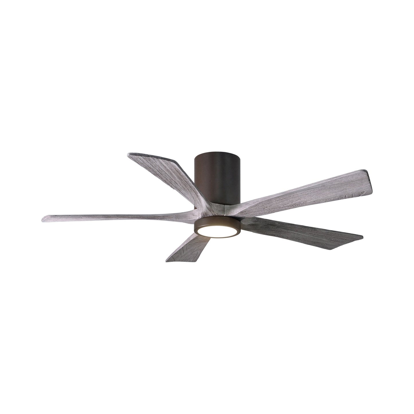 Irene IR5HLK 52-Inch Indoor / Outdoor LED Flush Mount Ceiling Fan in Textured Bronze/Barn Wood.
