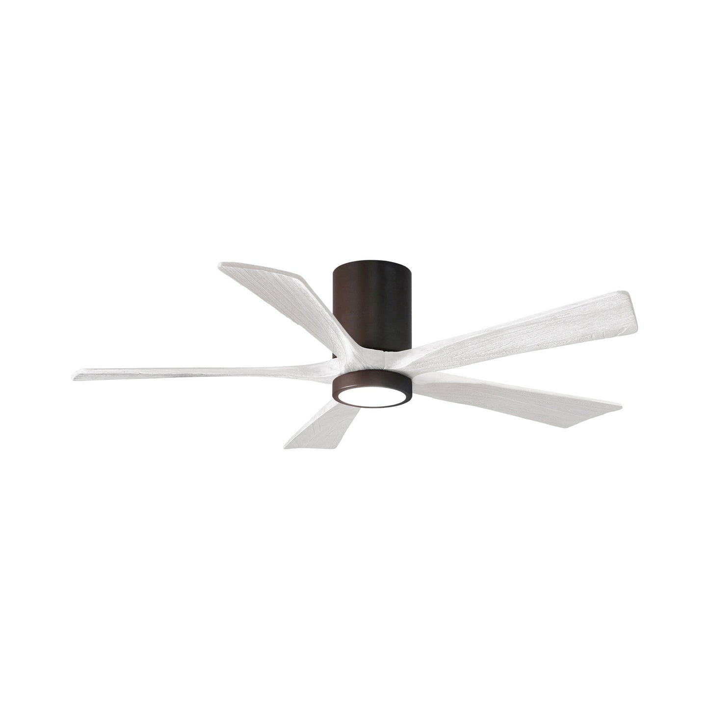Irene IR5HLK 52-Inch Indoor / Outdoor LED Flush Mount Ceiling Fan in Textured Bronze/Matte White.