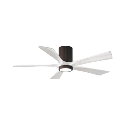 Irene IR5HLK 52-Inch Indoor / Outdoor LED Flush Mount Ceiling Fan in Textured Bronze/Matte White.