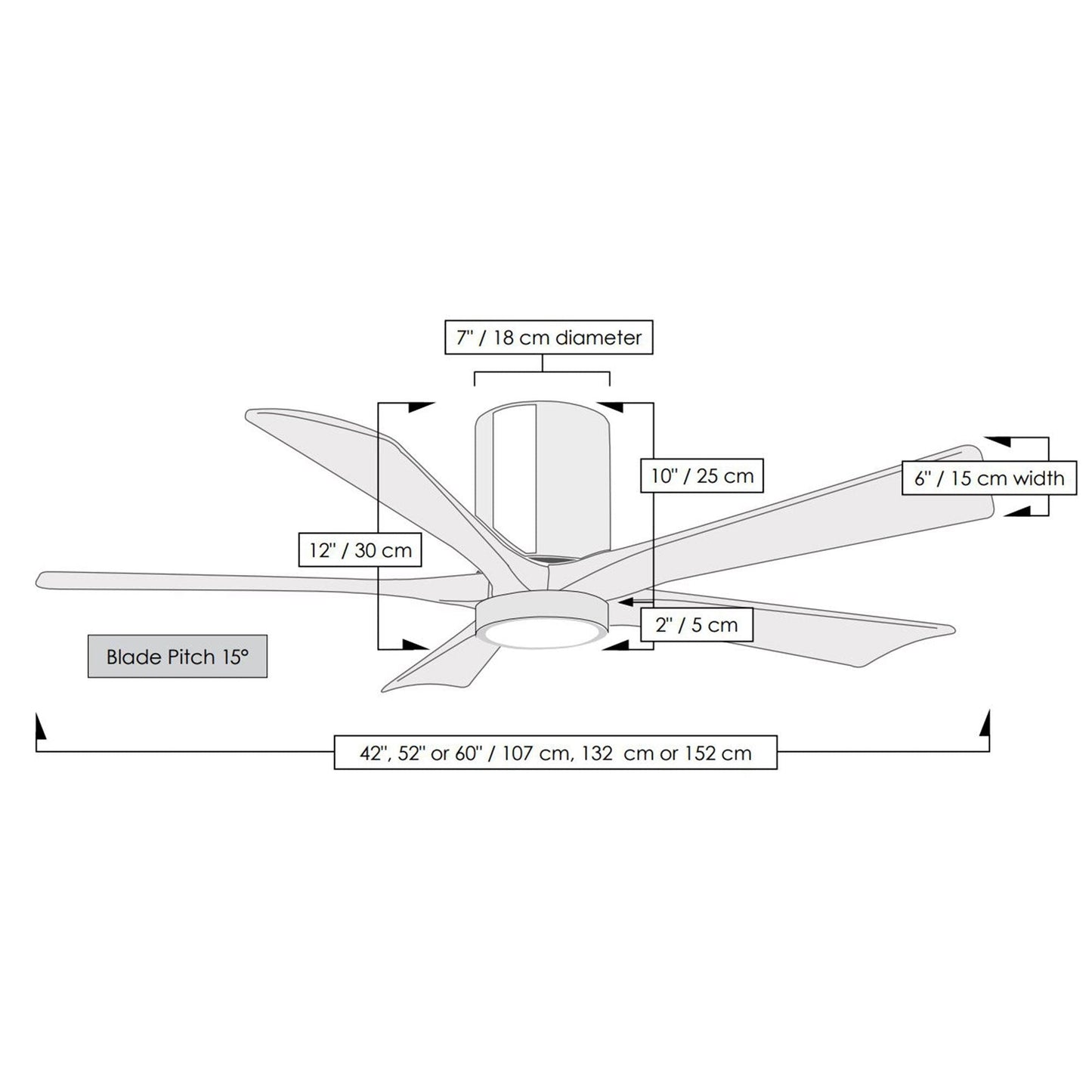 Irene IR5HLK 52-Inch Indoor / Outdoor LED Flush Mount Ceiling Fan - line drawing.