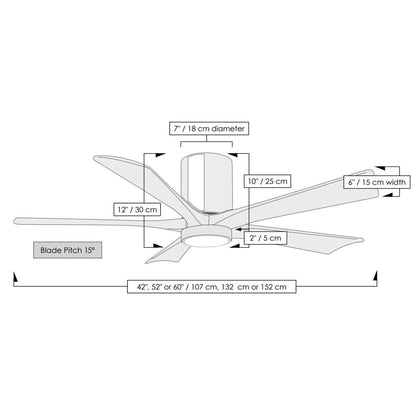 Irene IR5HLK 52-Inch Indoor / Outdoor LED Flush Mount Ceiling Fan - line drawing.