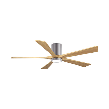 Irene IR5HLK 60-Inch Indoor / Outdoor LED Flush Mount Ceiling Fan in Brushed Pewter/Light Maple Tone.