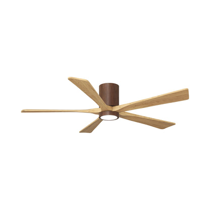 Irene IR5HLK 60-Inch Indoor / Outdoor LED Flush Mount Ceiling Fan in Walnut Tone/Light Maple Tone.