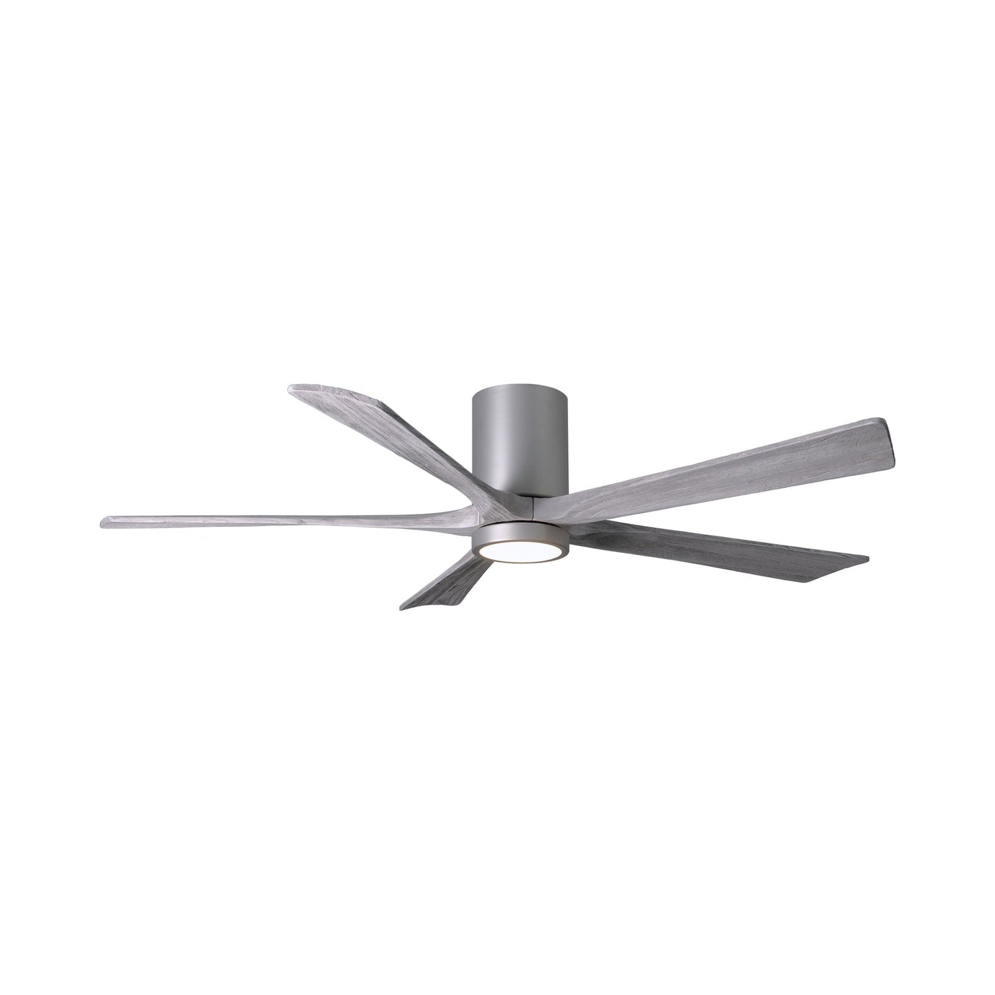 Irene IR5HLK 60-Inch Indoor / Outdoor LED Flush Mount Ceiling Fan in Brushed Nickel/Barn Wood.